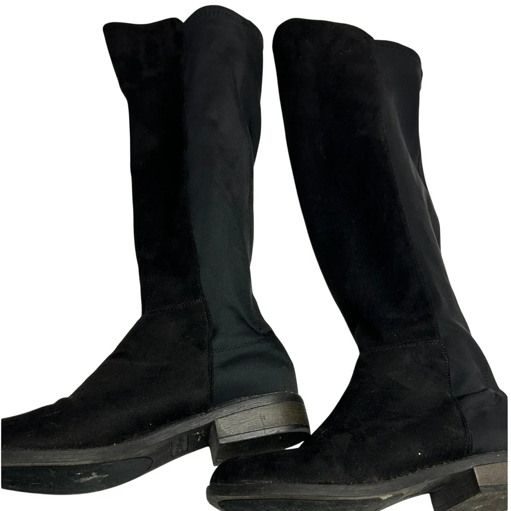 Rebel by Zigi Tall Black Knee High Boots Women 9.5 Faux Suede Stretch Panel Low